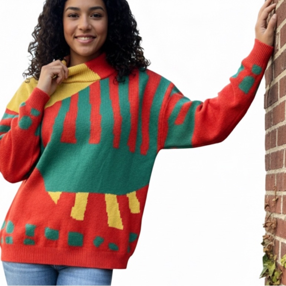 YWFG-JF Japanese Vintage Rare Colorful Geometric Sweater Unisex Woman size 2X